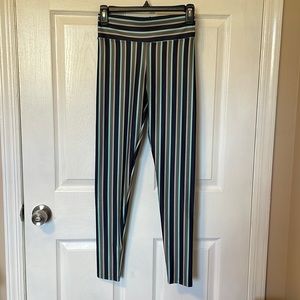 NWT Green and Blue Striped Compression Athletic Workout Leggings, mild shimmer.